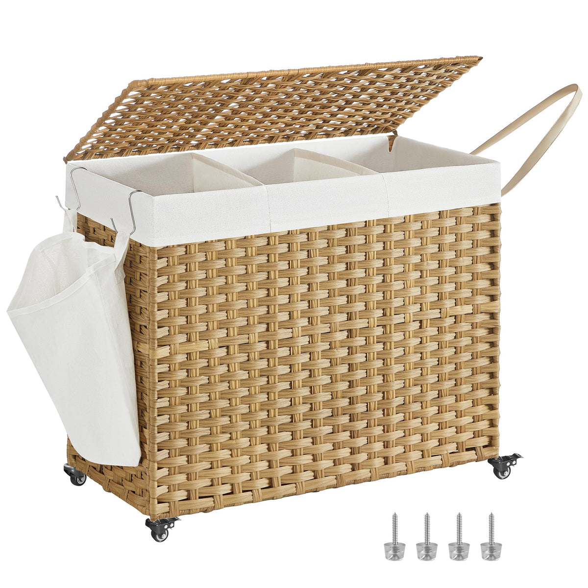Songmics laundry hamper with lid and wheels for easy mobility and clutter-free laundry days.