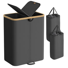 SONGMICS laundry hamper with lids in ink black keeps laundry concealed and organized.