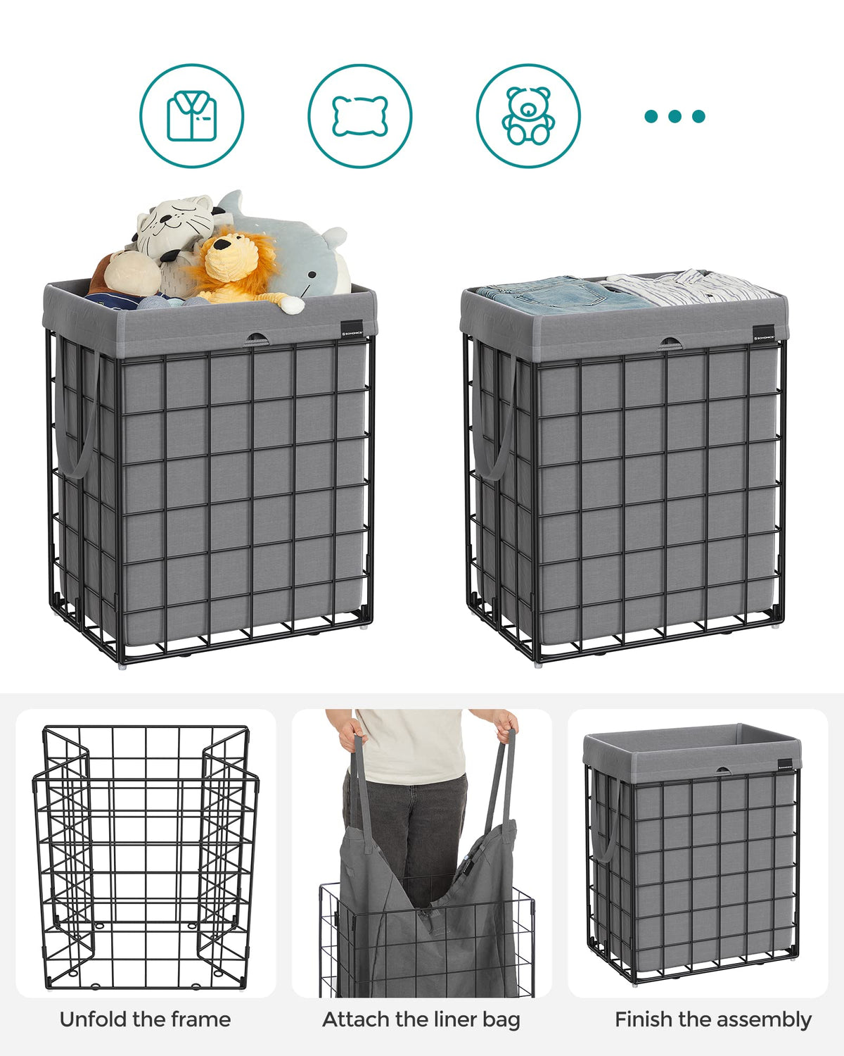 SongMICS metal wire frame provides sturdy support for bulky items