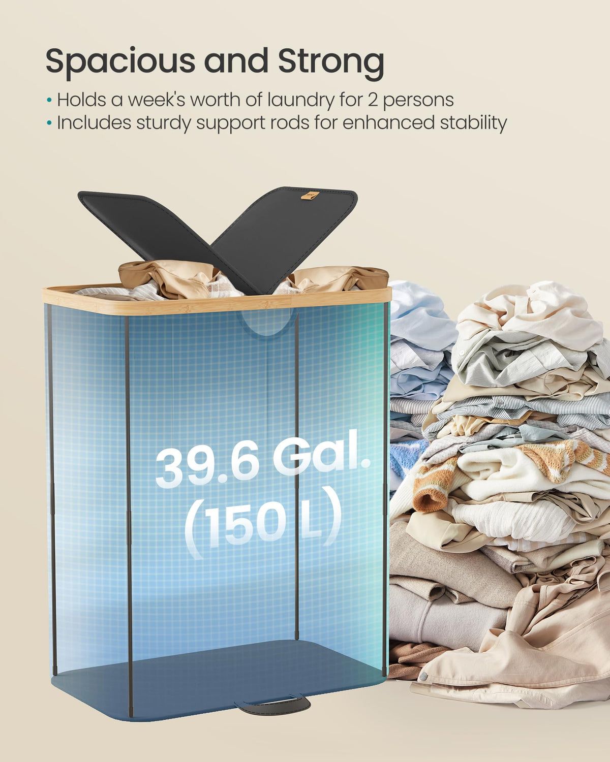 Removable liner bag by SONGMICS makes transporting clothes quick and mess-free.