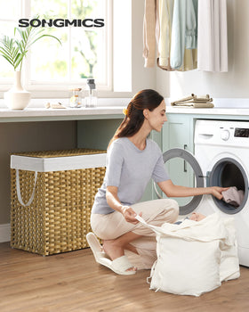 SONGMICS laundry hamper with two removable liners ready for quick swaps