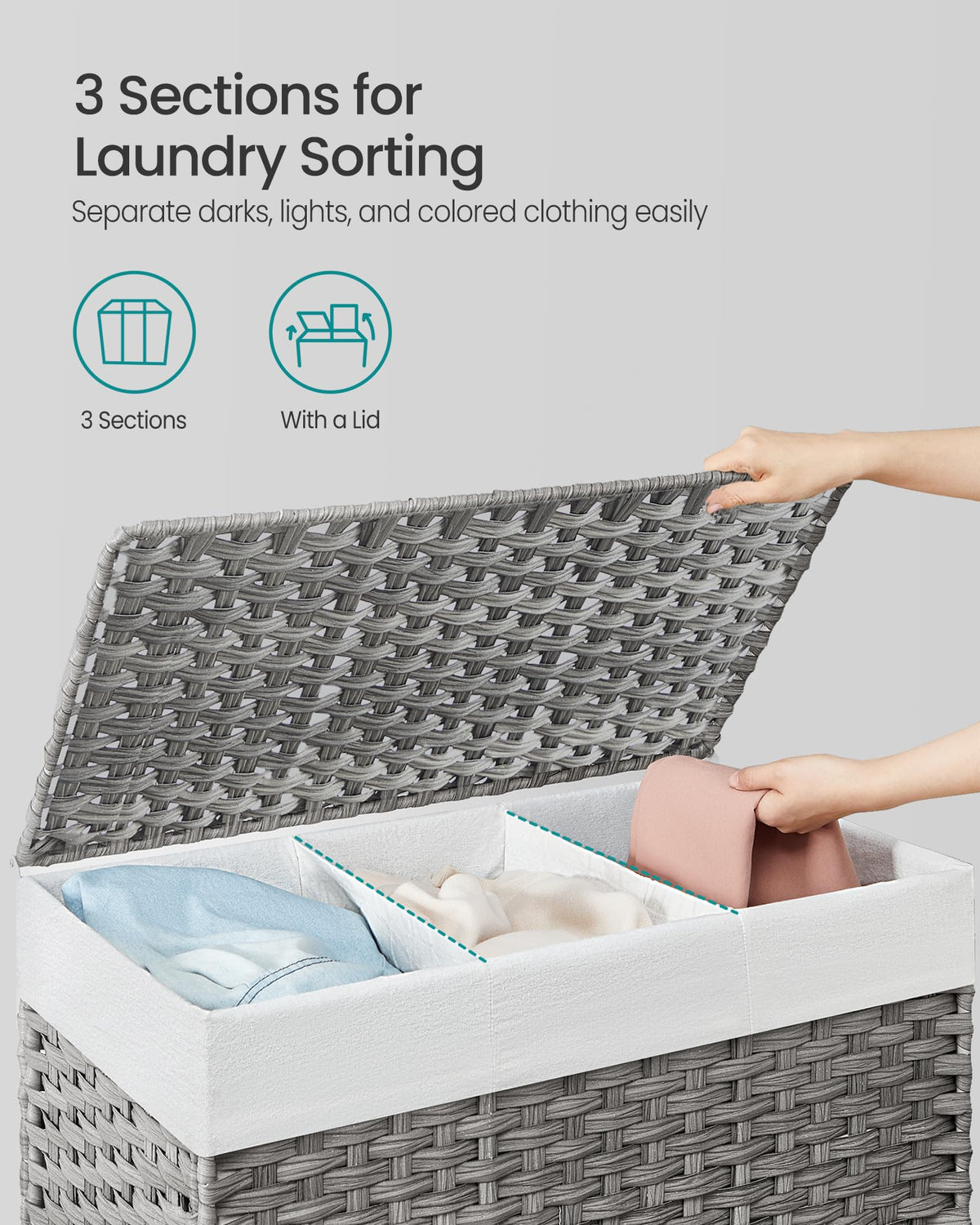 SongMics rolling hamper with brakes securing its position