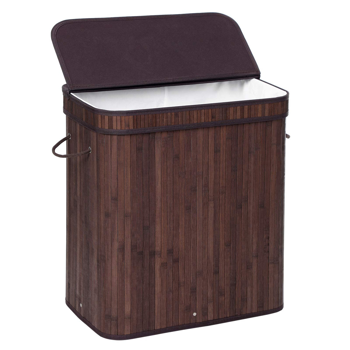 Songmics laundry hamper with lid keeps dirty clothes hidden and room tidy.