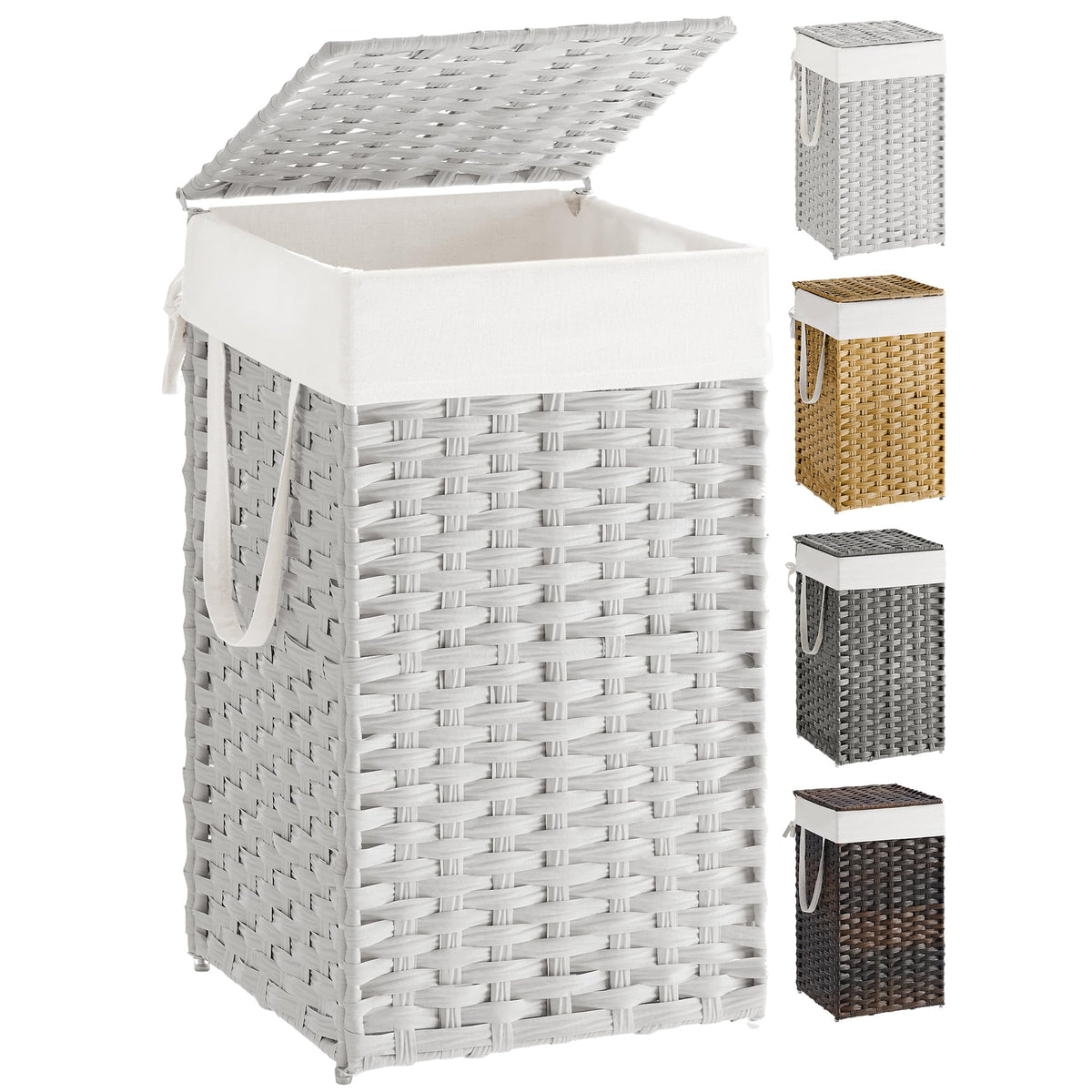 SONGMICS laundry hamper with lid in cloud white keeps dirty clothes concealed and odors contained