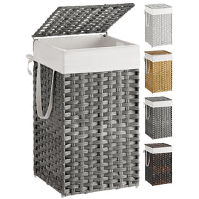 SONGMICS laundry hamper with lid in dove gray hides laundry and reduces odors.
