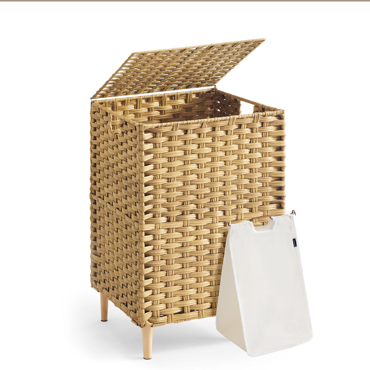 Songmics goose yellow laundry hamper with lid, front view showing ample capacity