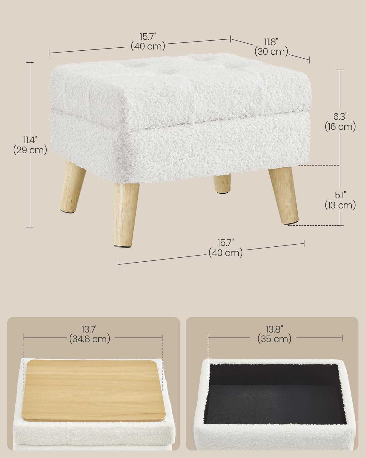 SONGMICS teddy fleece ottoman in living room setting.