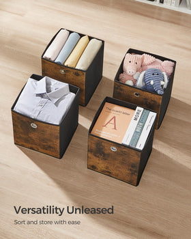 Living room shelf displaying SongMICS cubes for tidy, versatile storage.