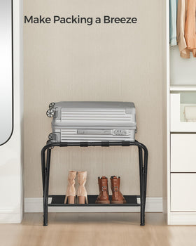 SONGMICS luggage rack fits 22–26 inch suitcases for flexible travel prep.