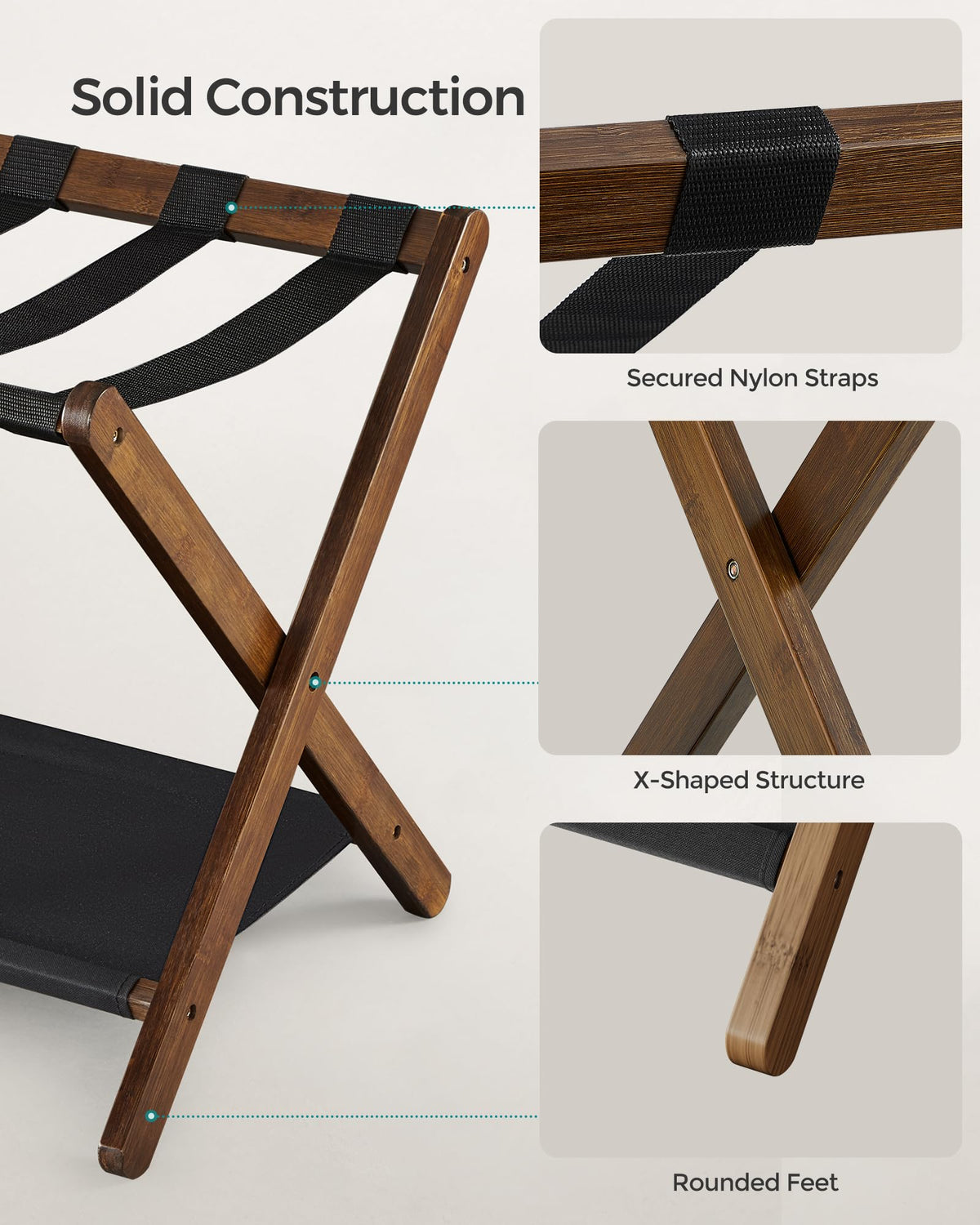 SONGMICS luggage rack folded compact demonstrates easy storage in closets.