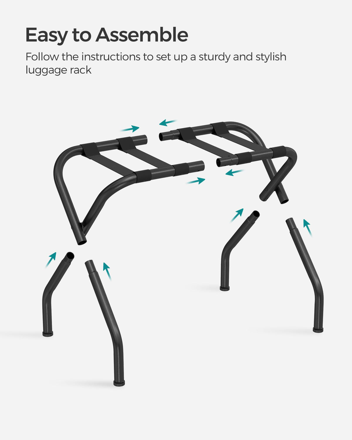 SONGMICS luggage rack set up in a guest room for organized luggage