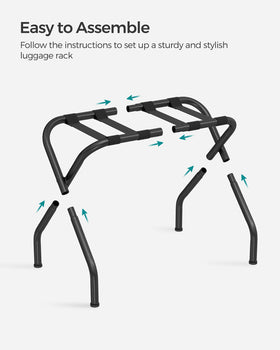 SONGMICS luggage rack set up in a guest room for organized luggage