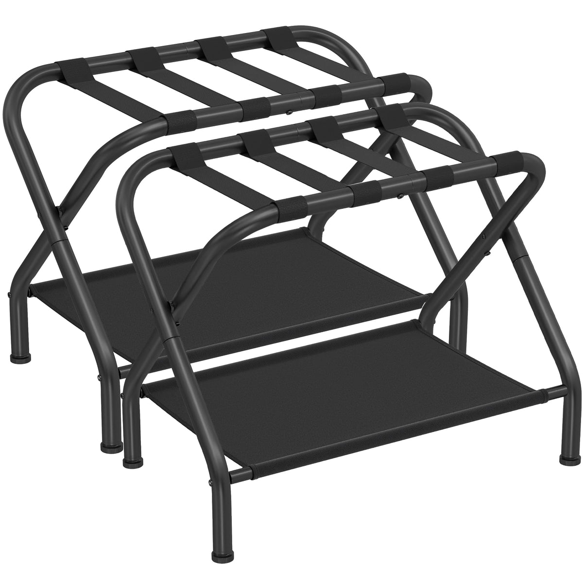 SONGMICS luggage rack set of 2 with foldable steel frame for easy packing.