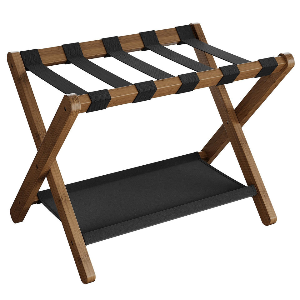 SONGMICS luggage rack top view demonstrates easy packing height for guests.
