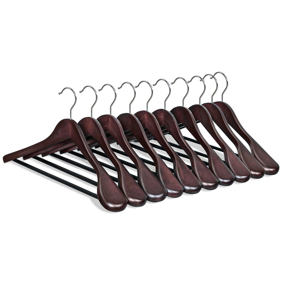 SONGMICS mahogany wooden hanger closeup highlighting premium finish and strong support.