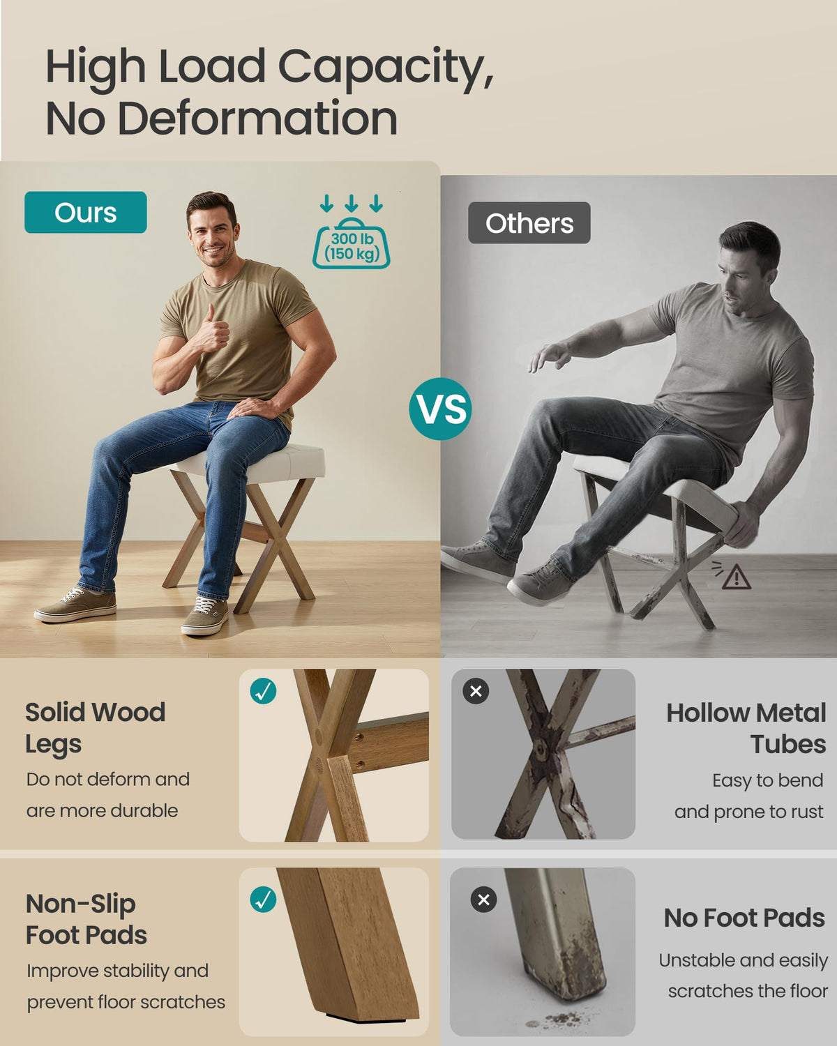 Songmics makeup stool bedroom placement showing space-saving under vanity