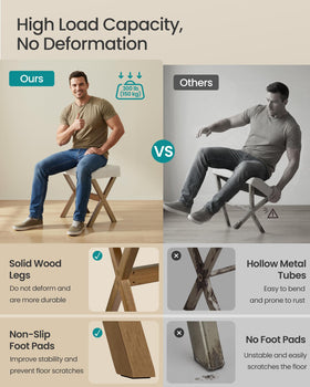Songmics makeup stool bedroom placement showing space-saving under vanity
