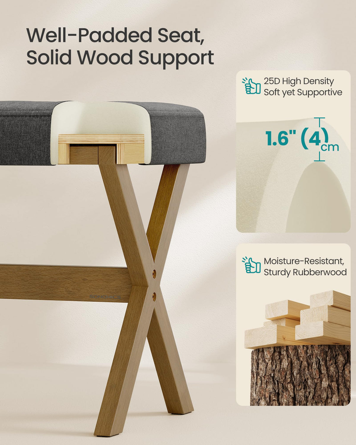 Songmics makeup stool sits stylishly in a bedroom setup, saving space and elevating decor