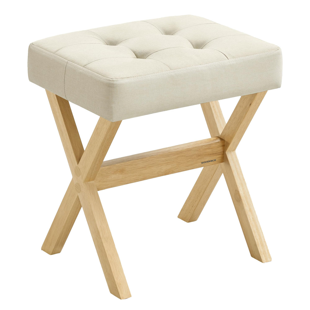 SONGMICS makeup stool under vanity area showcasing compact design for small spaces