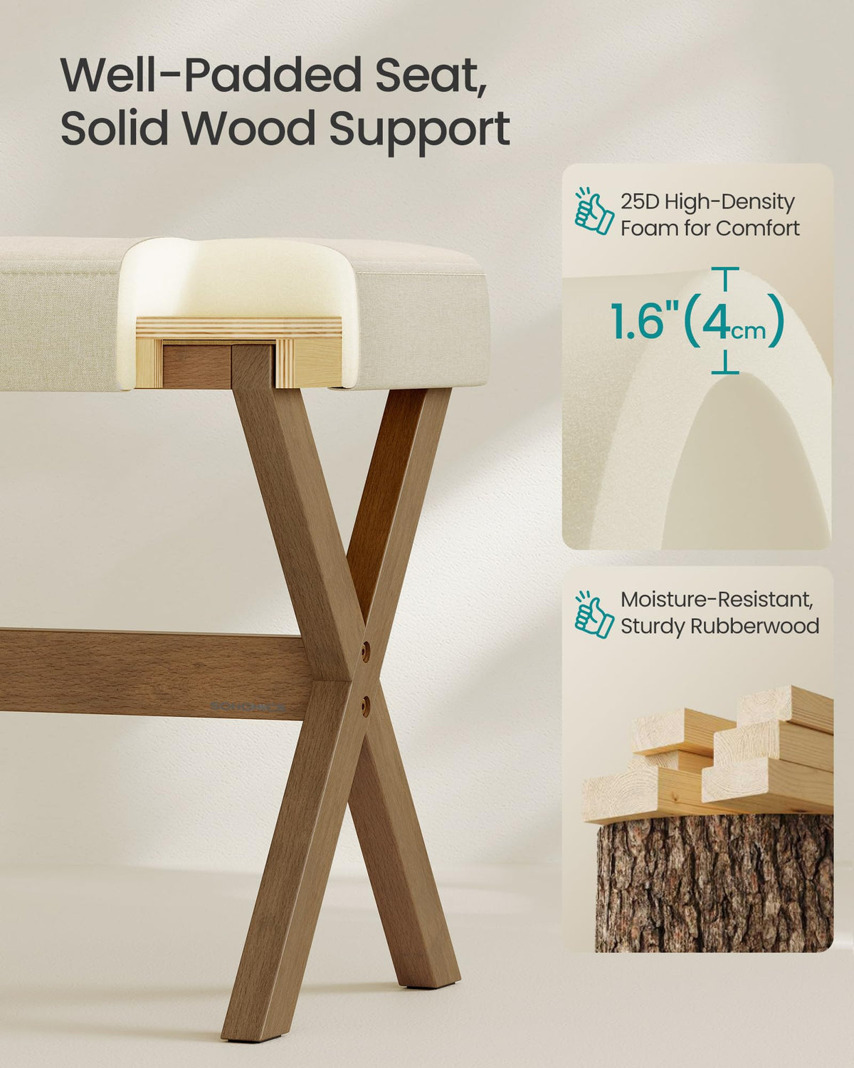 Songmics makeup stool X-legs demonstrating sturdy support and lightweight design