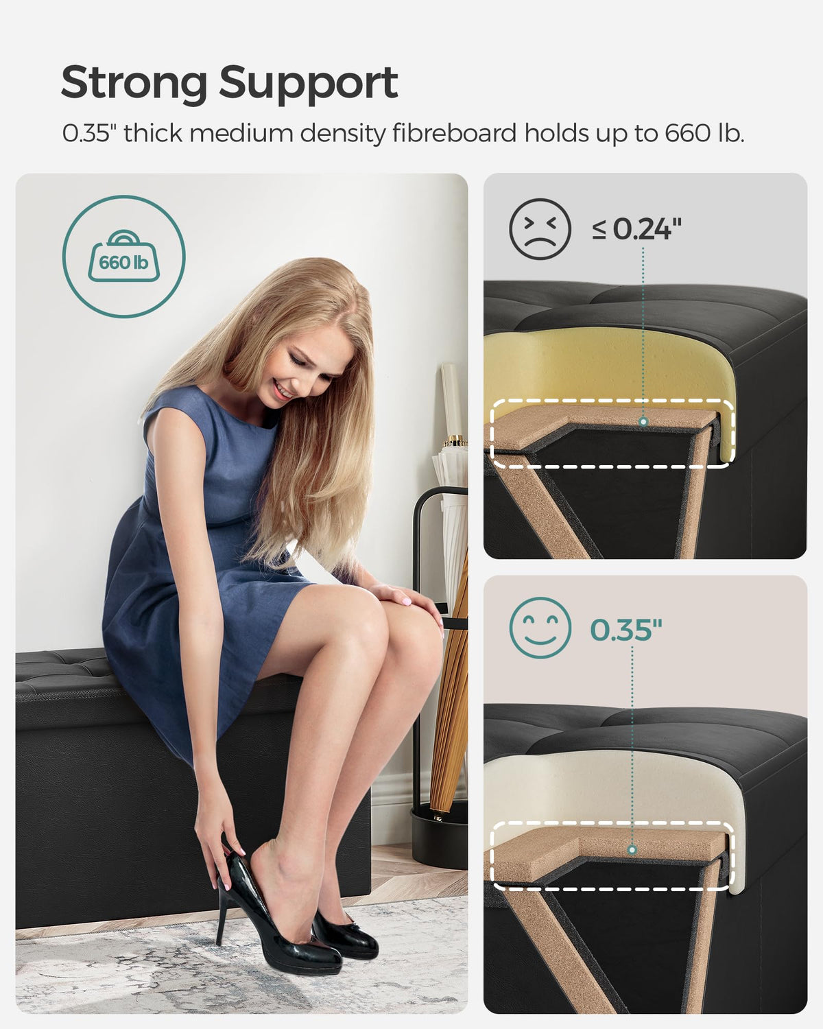 Songmics MAZIE 30-inch ottoman durable construction for years of use.