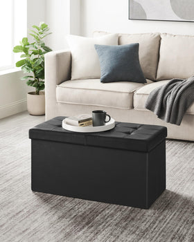 Songmics MAZIE 30-inch ottoman open-lid view with accessible storage.