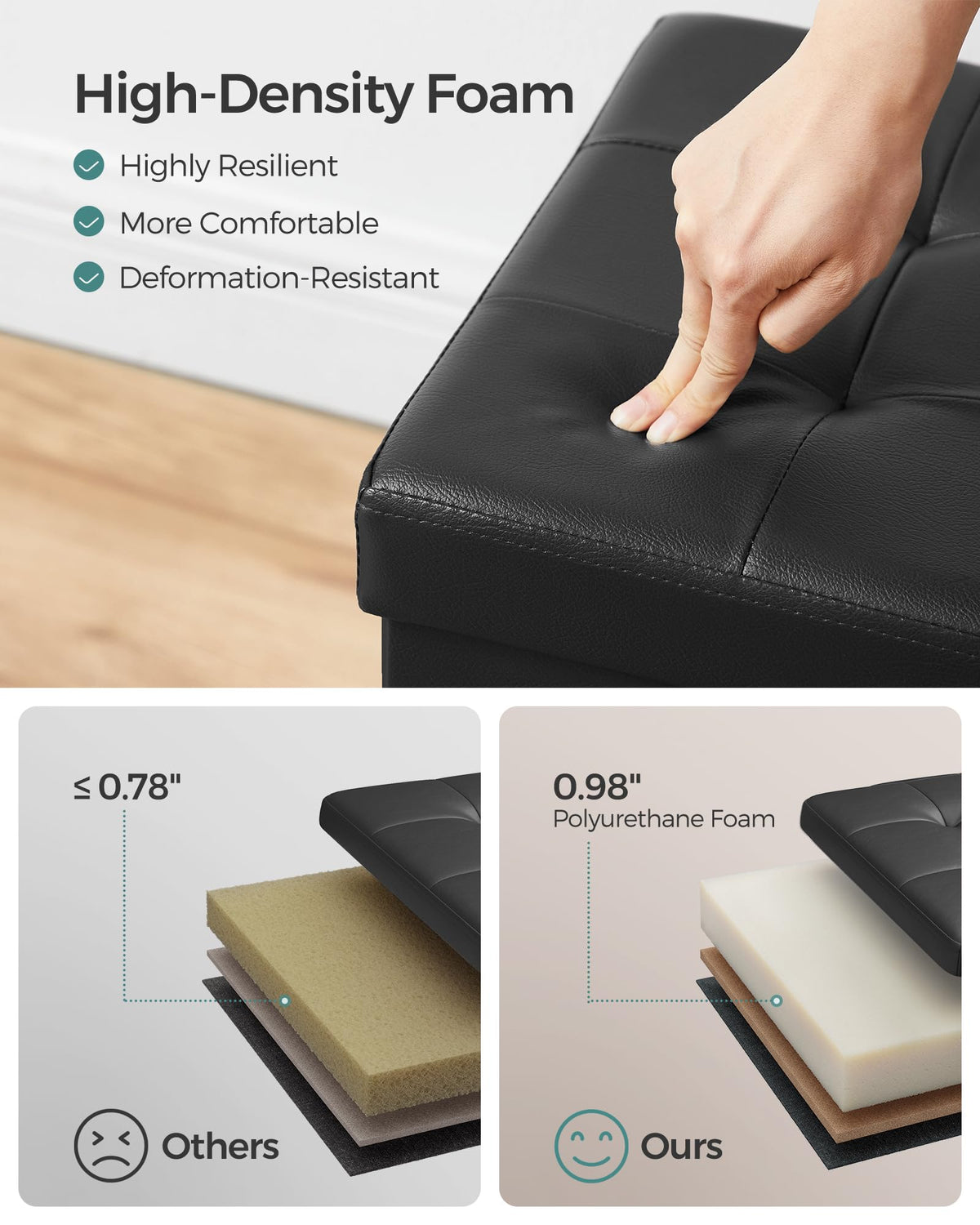 Songmics MAZIE 30-inch ottoman padded seat provides comfortable seating.