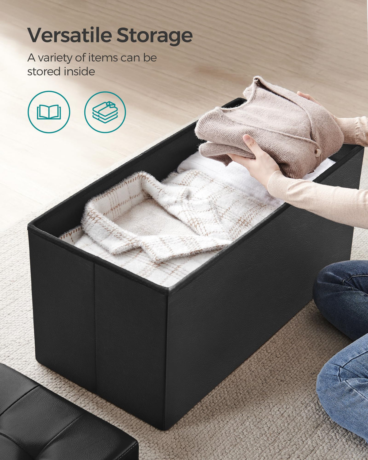 Songmics MAZIE 30-inch ottoman synthetic leather easy to clean.