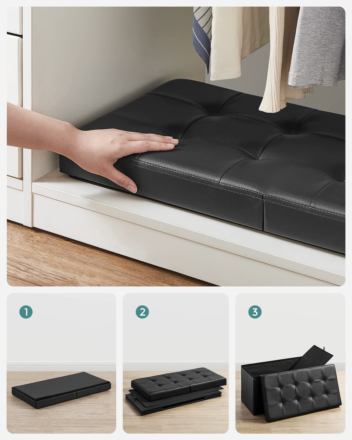 Songmics MAZIE 30-inch ottoman under-bed storage helps keep clutter out of sight.