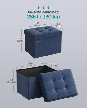 SONGMICS Mazie ottoman stores 32 L of clothes, books, or magazines neatly.