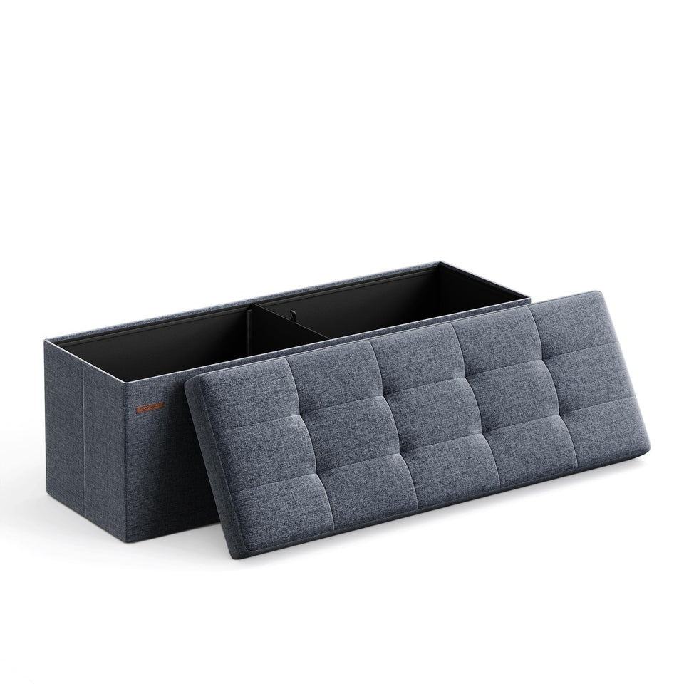 SongMics MAZIE 43-inch folding storage ottoman in misty blue offers extra seating.