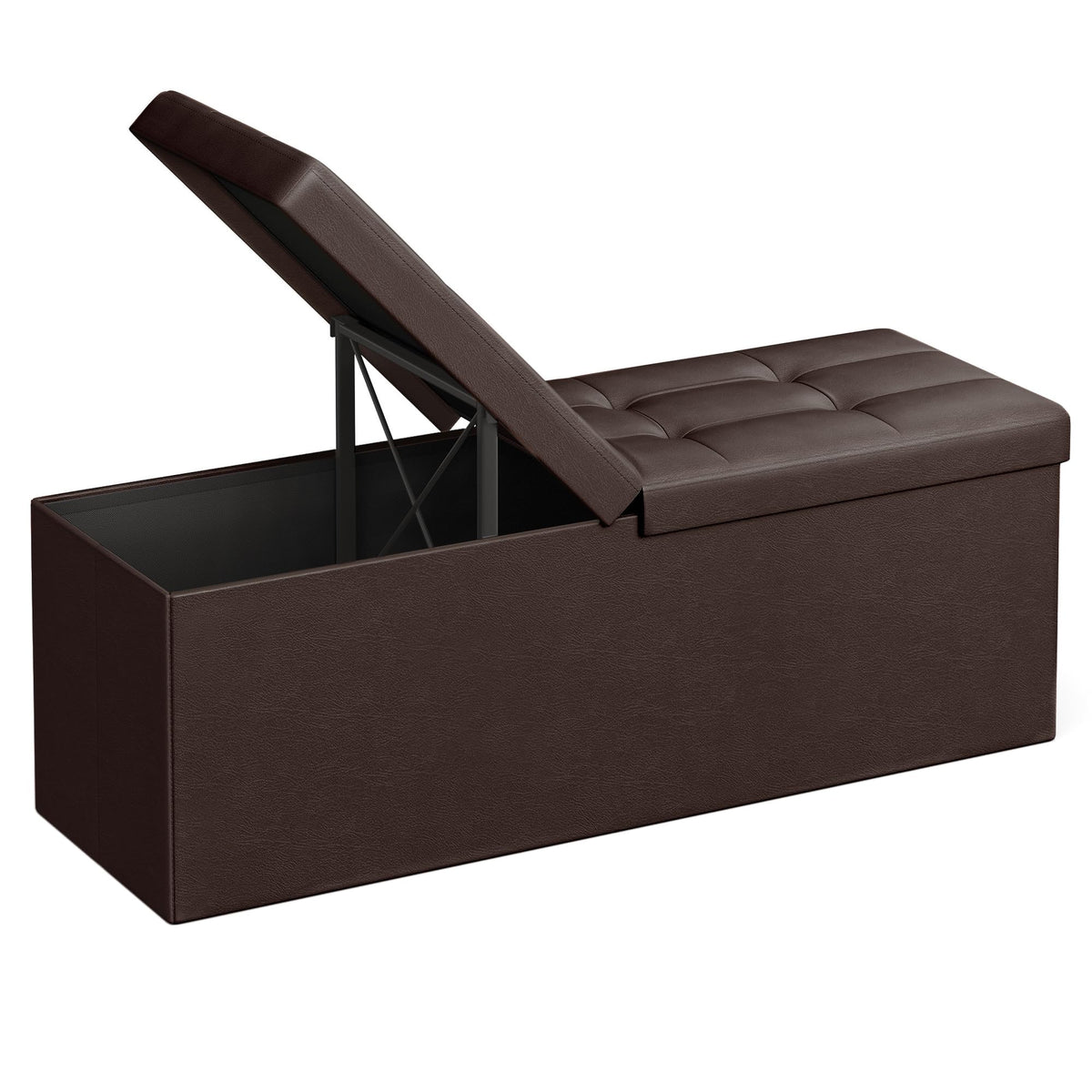 SONGMICS MAZIE 43 inch ottoman lid flips to reveal hidden storage.