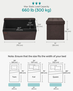 SONGMICS Mazie 660 lb capacity enables sturdy seating and storage