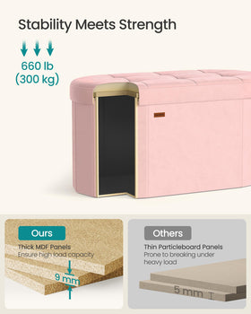 Songmics Mazie 9mm MDF top panel provides a sturdy surface for seating