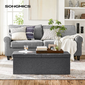 SONGMICS Mazie 35-gallon storage capacity keeps blankets neatly organized.