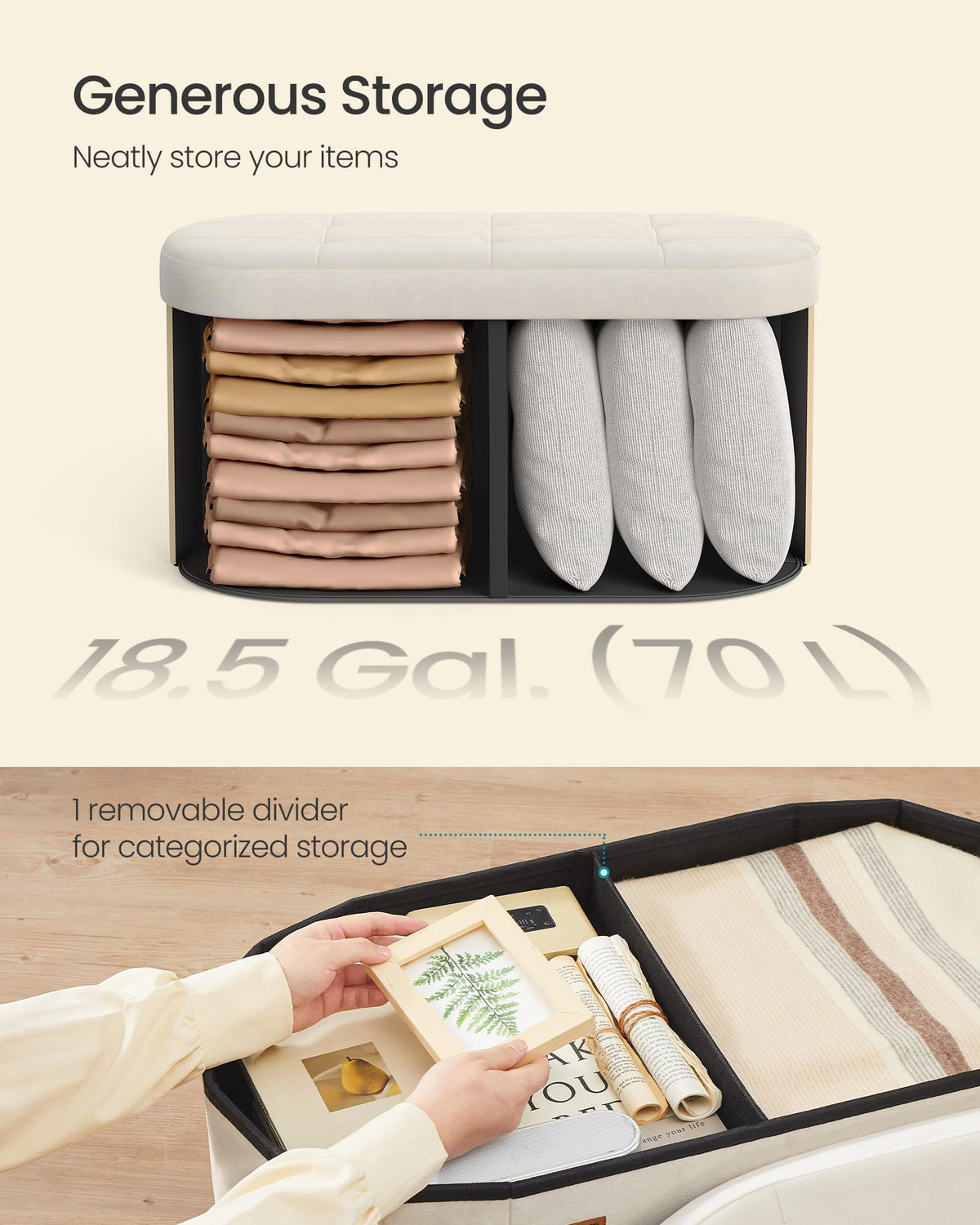 Songmics Mazie fits living room, bedroom, or entryway as bench or storage.