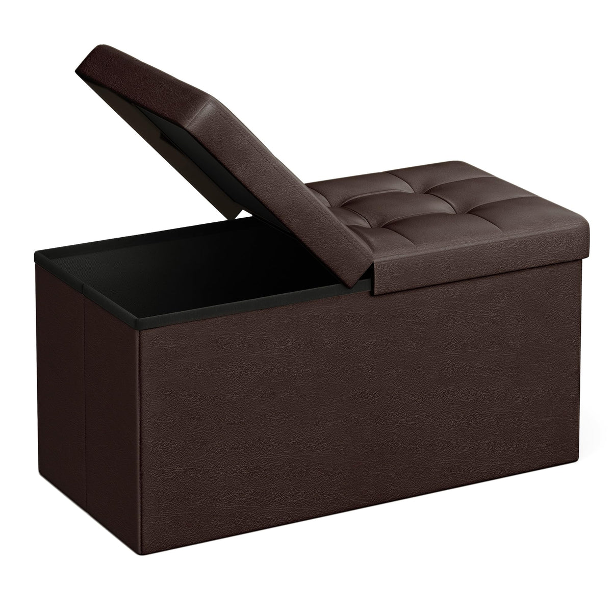 SONGMICS MAZIE bench with flip lid showing versatile storage and smooth brown finish