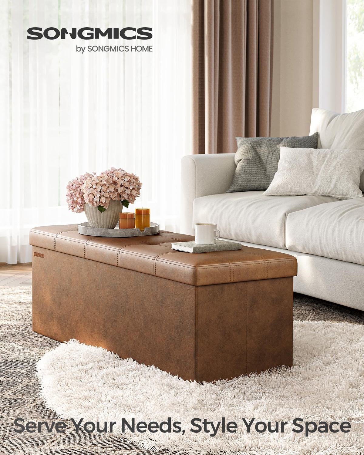 SongMics Mazie folding ottoman open seat with cushioned top for seating.