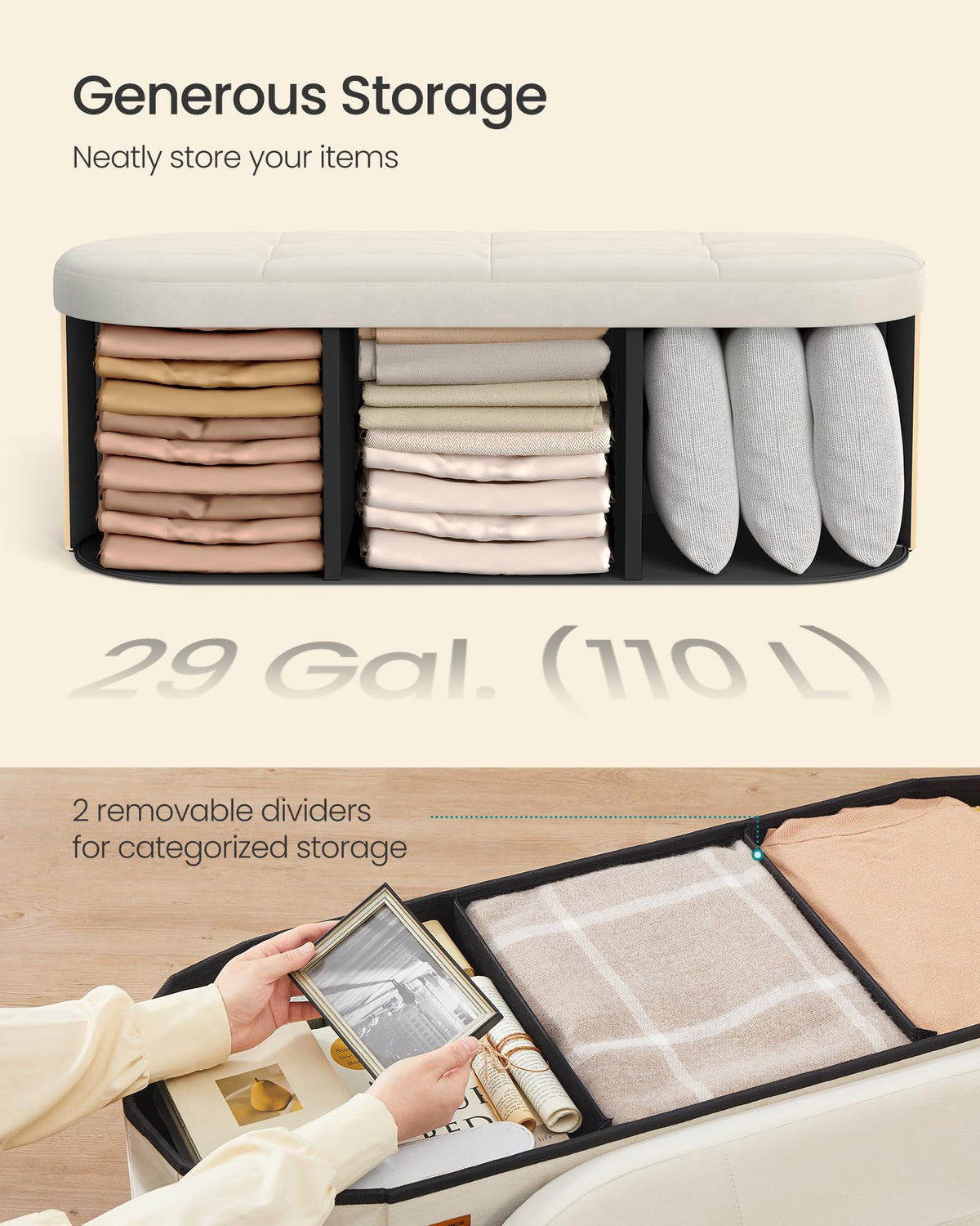 Songmics Mazie footrest with storage keeps essentials within reach
