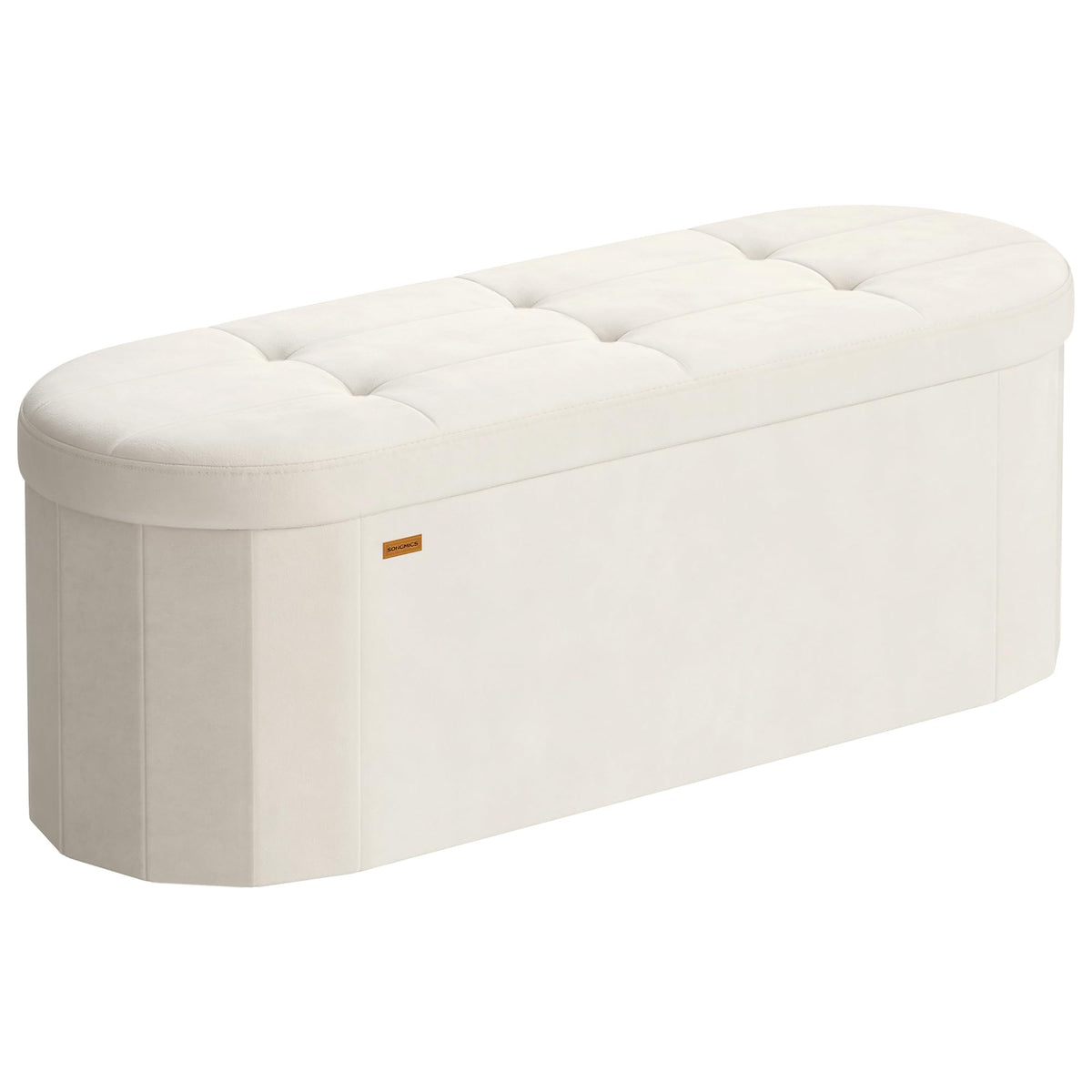 Songmics Mazie oval storage ottoman in cream velvet offers stylish seating with hidden storage