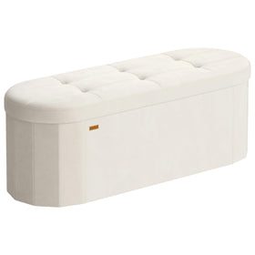 Songmics Mazie oval storage ottoman in cream velvet offers stylish seating with hidden storage