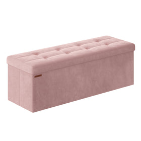 SONGMICS Mazie storage ottoman foldable lid view highlights quick setup and versatile seating