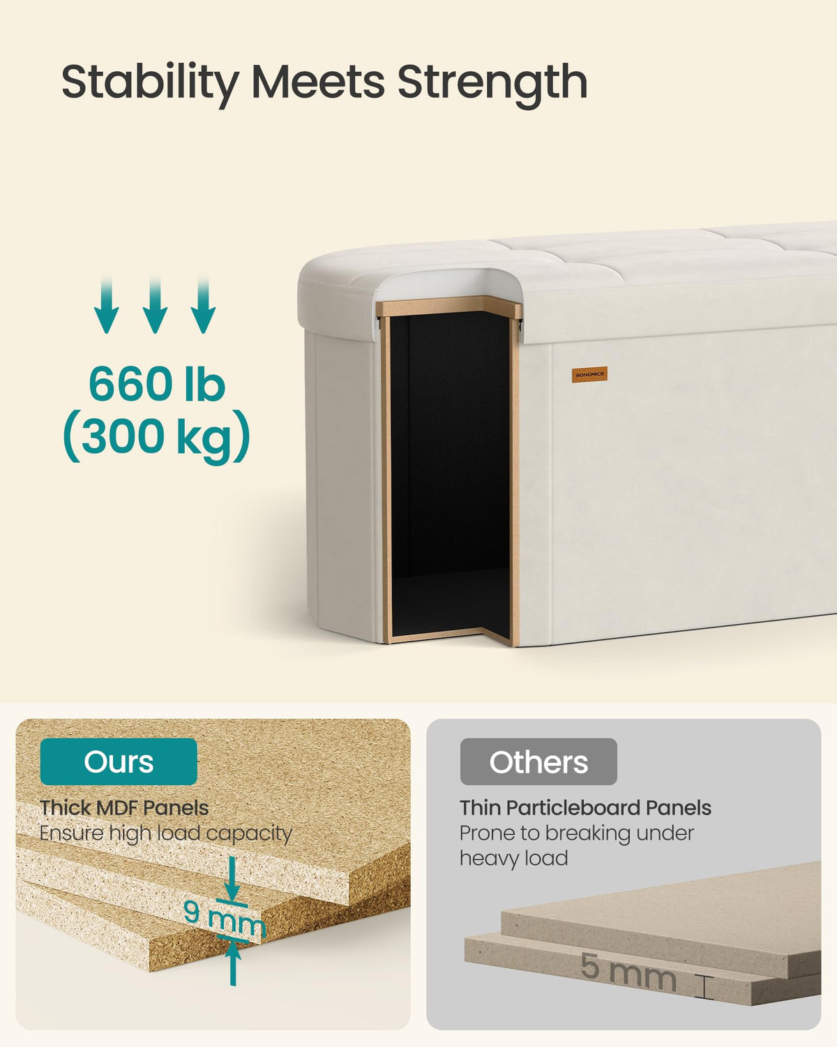 Songmics Mazie top panel made of 9 mm MDF for sturdy support