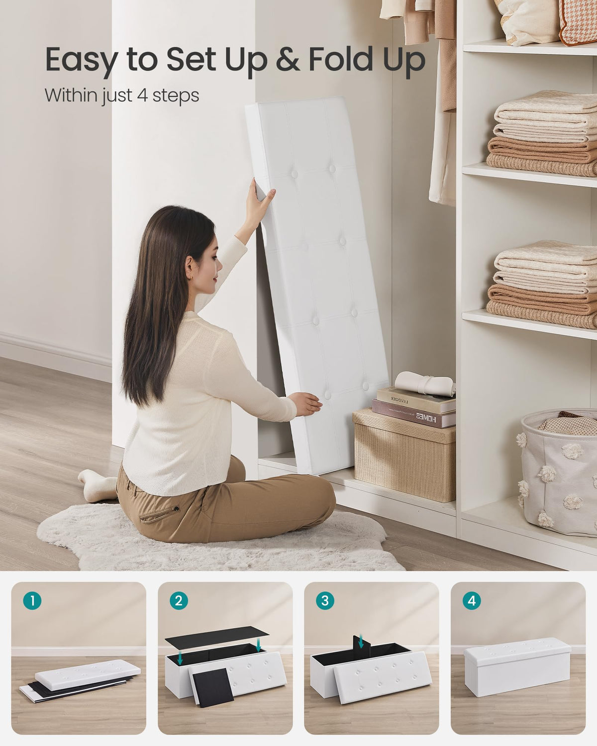 SONGMICS MAZIE foldable design tucks neatly under a bed or closet.