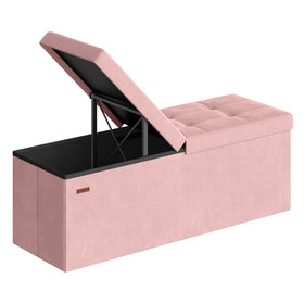 SONGMICS Mazie foldable lid ottoman in jelly pink, quick-access storage.