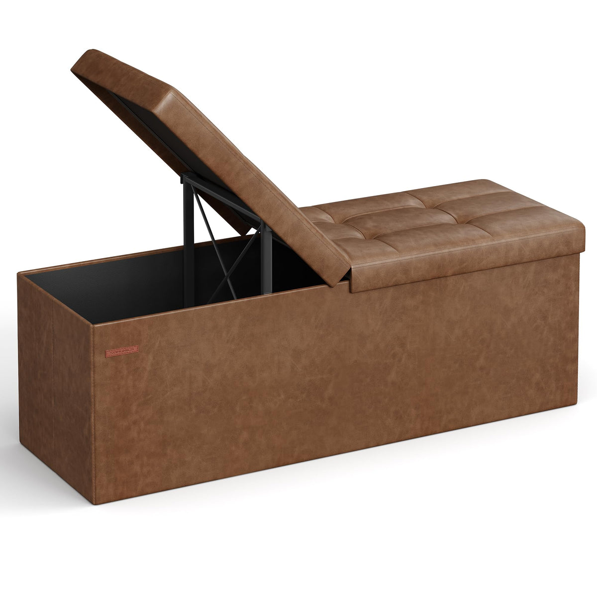 SONGMICS Mazie folding-lid ottoman demonstrates quick setup and hidden storage.