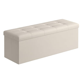SongMics Mazie folding ottoman demonstrates quick assembly and fold-away storage.
