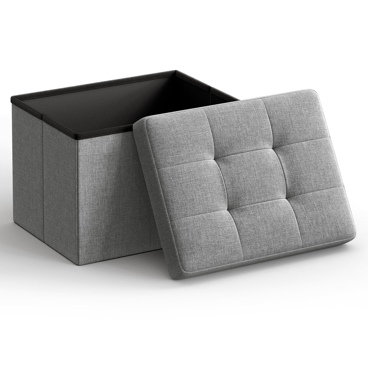 SONGMICS Mazie folding ottoman being assembled for quick setup.