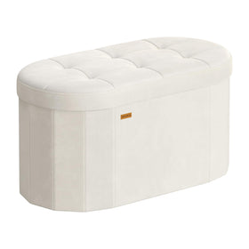 Songmics Mazie folding ottoman in cream velvet offers stylish seating and hidden storage.