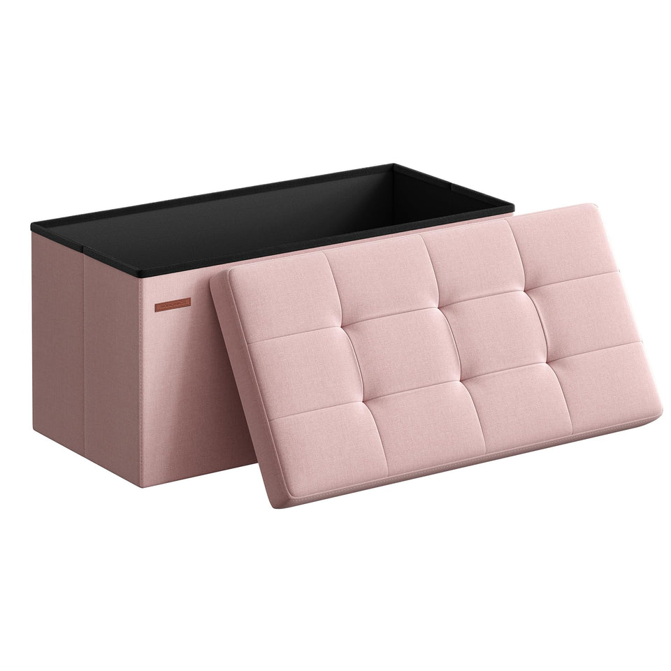 SONGMICS Mazie folding ottoman lid closed, stylish seating with hidden storage.